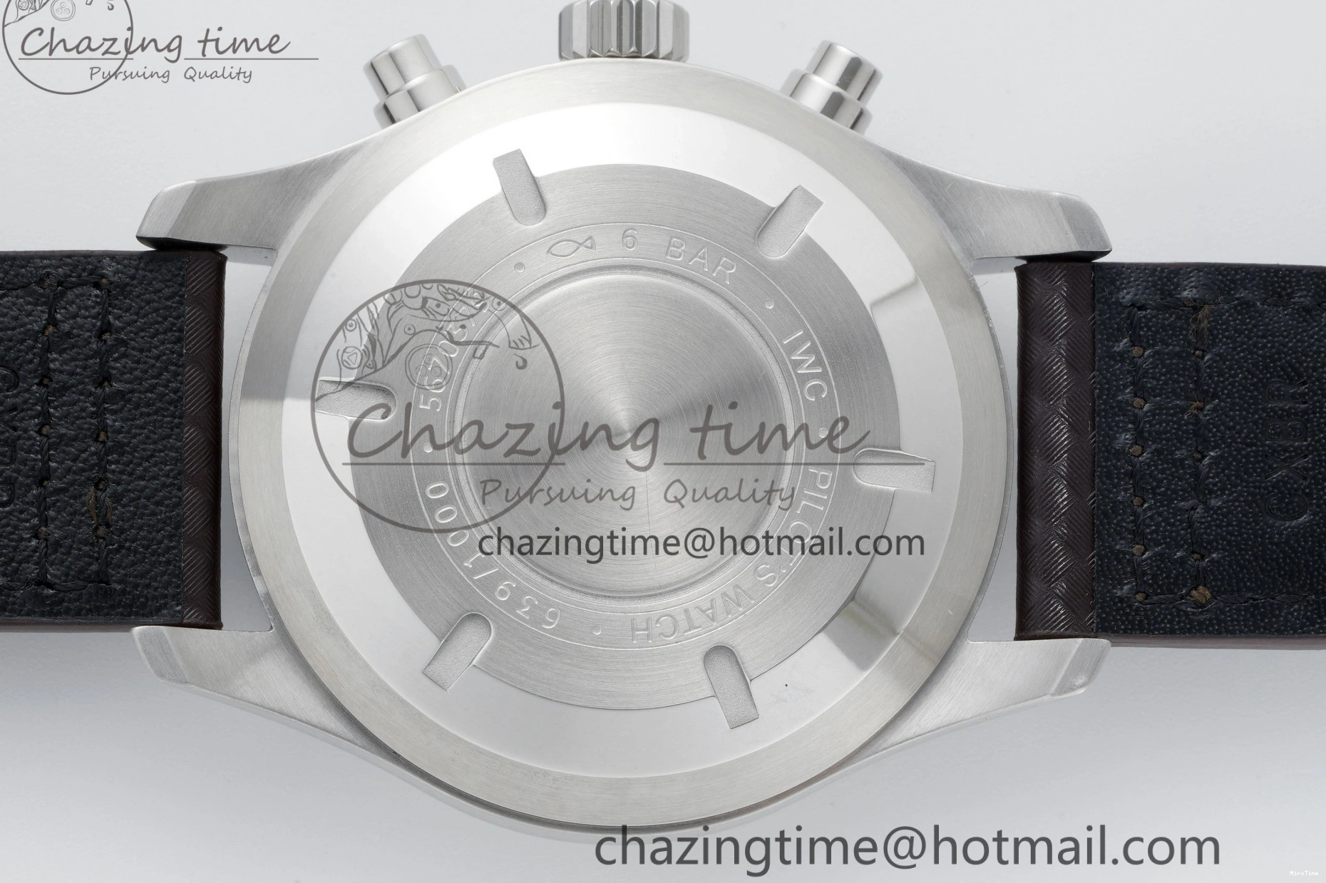 MIROTIME 0118 Pilot Chrono SS AZF 1:1 Best Edition Black Dial Orange Markers on Brown Leather Strap A EasyCare 7065